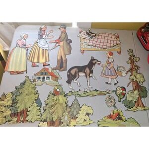 Vintage Little Red Riding Hood Classroom Paper Cutouts Wolf Unique Story Art